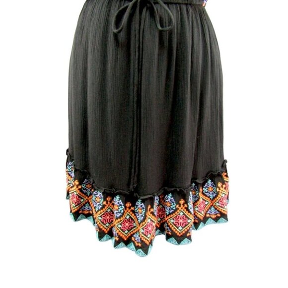 Savanna Jane Black Embroidered Halter Mini Dress Open Back Womens Size M Boho - Picture 4 of 11